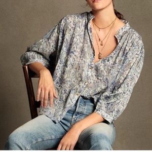Anthropologie Pilcro Tavi Blue Paisley Button Down Blouse Women’s size XS